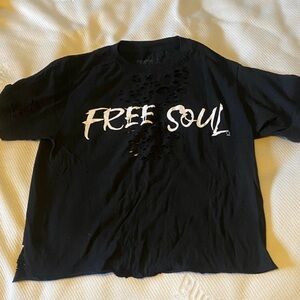 Black "Free Soul" Distressed Crop Top